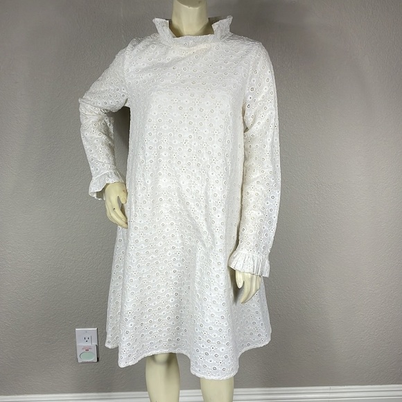 Merlette Cream White Eyelet Long Sleeve Shift Babydoll Mini Dress Sz S - Picture 3 of 15